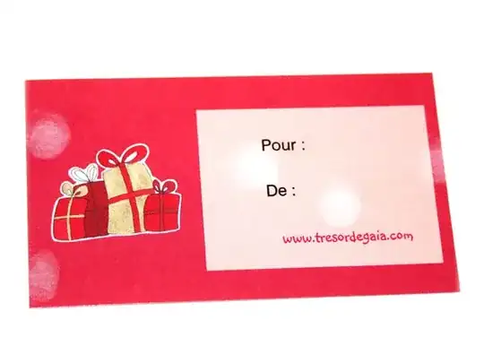 étiquette cadeau qui montre le sens de *de*