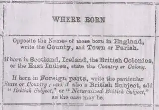 If born in Foreign parts, write the particular State or Country; and if also a British Subject, add "British Subject" or "Naturalized British Subject," as the case may be.