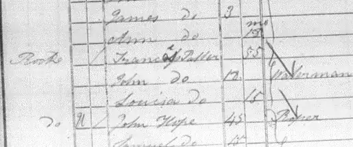1841 Census record for Frances Potter