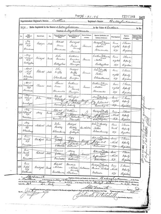 Irish birth records