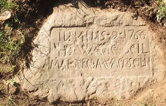 Well preserved 1766 Waenseil inscription on a stone marker that may be a gravestone