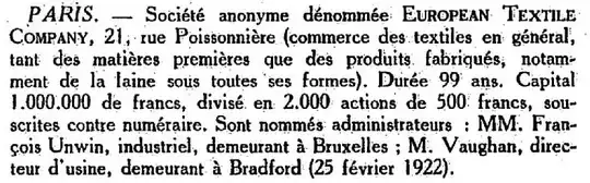 Excerpt from La Soierie de Lyon of 16th April 1922