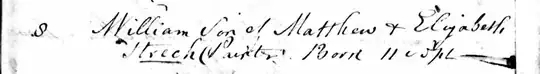 Baptism of William Strech, 08 Oct 1794, St Matthew, Bethnal Green