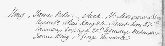 baptism and birth of James Nelson King