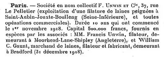 Excerpt from La Soierie de Lyon of 16th February 1919