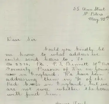 "Red Cross Papers - letter from M Wittenberg