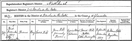 GRO birth record for Thomas Hill