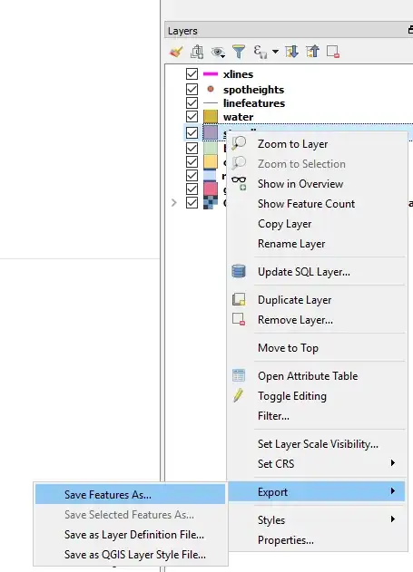 Export Menu on a layer