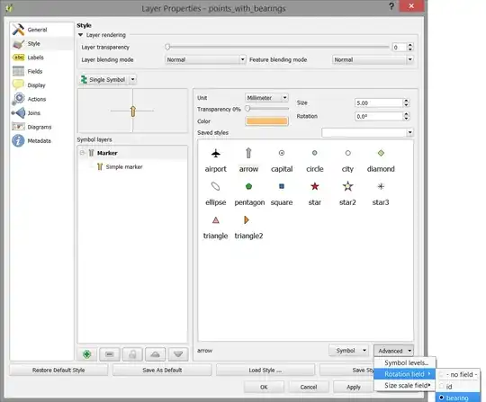 setting a point rotation value based on a field in QGIS