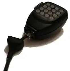 Picture of MC-59 hand mic with the boot slid down, exposing the RJ-45 jack
