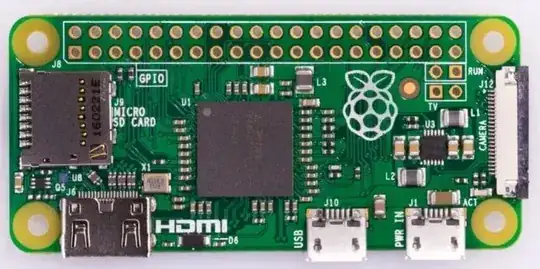 Pic of Raspberry Pi Zero showing J1 and J10 at bottom right