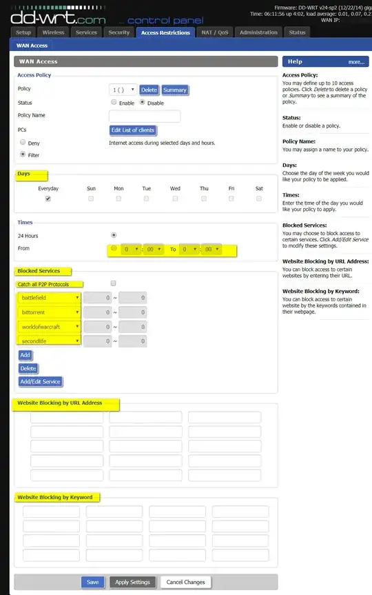 DD-WRT access restrictions settings screen