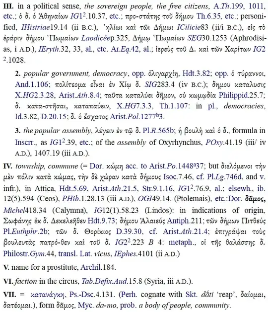 LSJ, p. 386, δῆμος (part II)