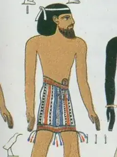 man from the area of Ancient Israel wearing a garment that bears tartan-type designs
