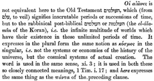 Delitzsch, Commentary on the Epistle to the Hebrews, Vol. 1, p. 43, Heb. 1:2