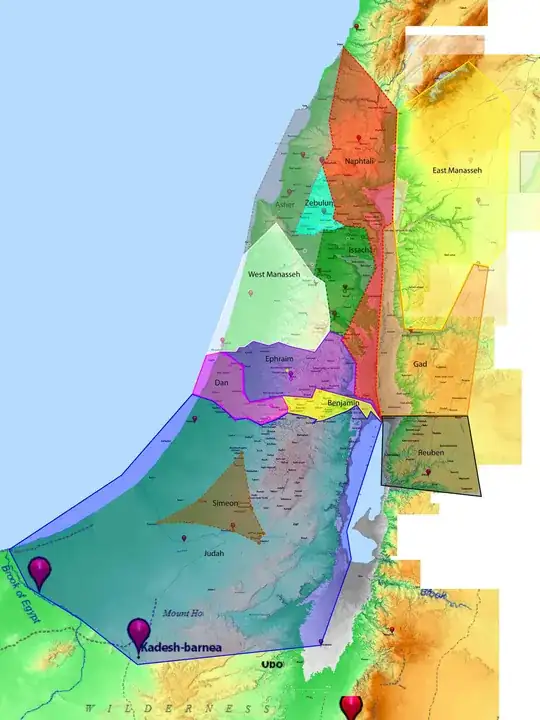 Most accurate map of 12 tribes of Israel land allotments