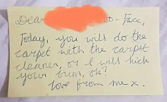 "Dear, Today, you will do the carpet with the carpet cleaner, or I will kick your bum, ok? Love from X