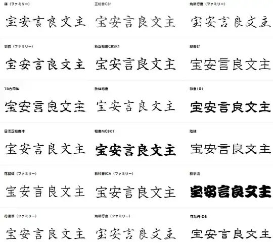 いろいろな書体