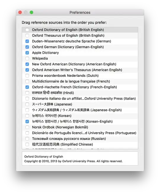 Activating more dictionaries on Mac