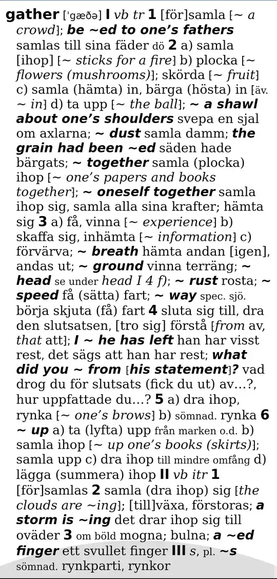 Many translations of *gather*