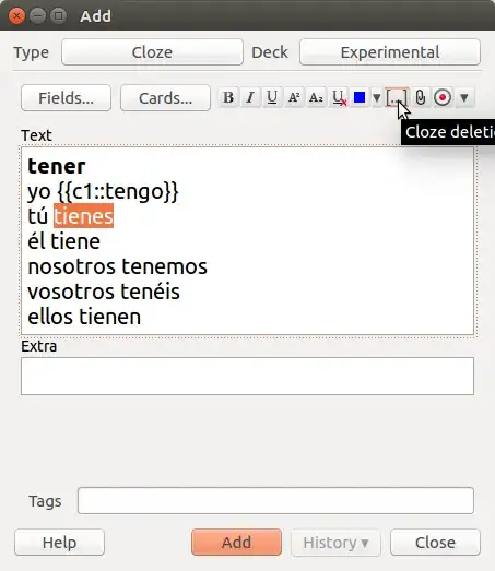 The same dialog as before, but now with one verb form converted into a cloze test
