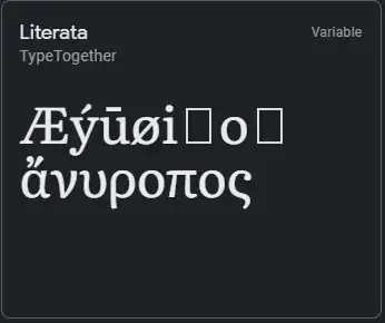 Literata, Latin extended and Greek polytonic