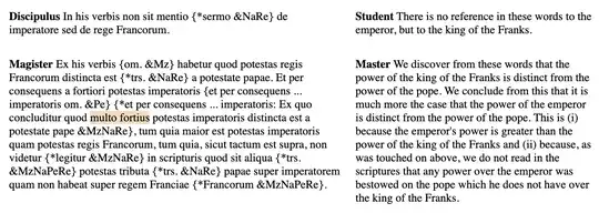 Quotation with collations from Dialogus,
part 3, tract 2, book 2, pointing out "Ex quo concluditur quod multo fortius…" in three manuscripts