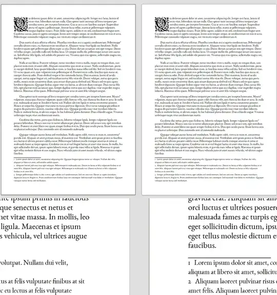 Example of two exactly similar pages in EB Garamond, with left page in only 12-point optical size and right page with footnotes rendered in 8-point optical size