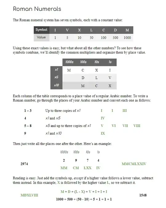 Roman numeral handout first page