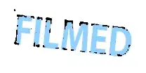 Picture of the text "FILMED" overlayed onto the stamp's remains