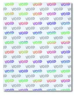 paper with colour "VOID" signs all over it