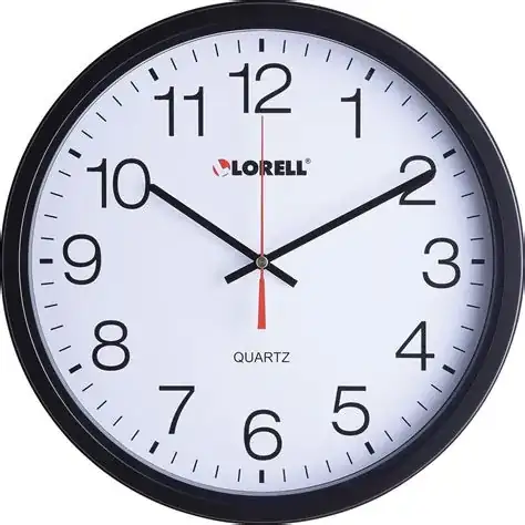 Picture of an analog clock with numbers from 1 to 12 on a circular face, showing the time at 10 minutes past 10
