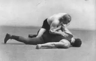 Hammerlock with arm up the back with a bar (a Forbidden Hold)