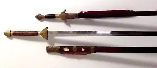 50" Qing longsword, ~4.5lbs; 30" in Qing straight sword, ~1.8lbs