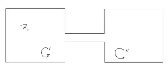 Two disjoint rectangles connected by a narrow bridge