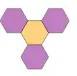 Three face up hexagons adjacent to a face down hexagon
