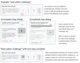  Wireframes showing how newcomers can level up to more difficult tasks and receive recognition or an award.