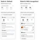  Adding an award module on the homepage provides a strong indicator to users about the potential recognition they can receive from making edits.  On the right, the A mocks shows the state when a user has no thanks or wikilove, and only a “default” award for creating an account.  The B mocks shows a state when there are awards, thanks, and wikilove messages.