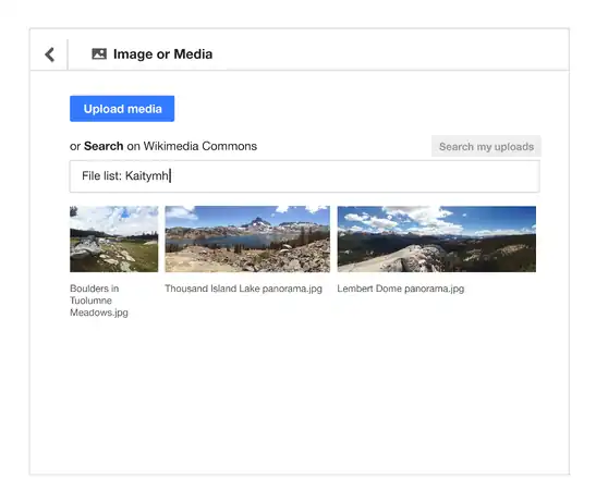 3. The user has uploaded their image at commons and now returns to VE. They see their uploads here and choose an image.