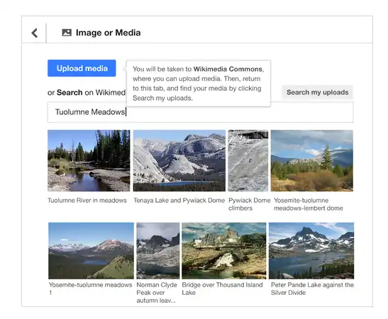 2. The first time a user clicks upload, they see help text telling them they will be taken to commons
