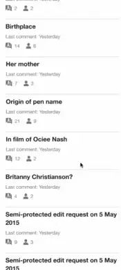  A screenshot showing a proposed design for mobile talk page section headings