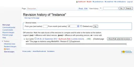 history of page Instance that has revision 8 after setting the supplementary comment.