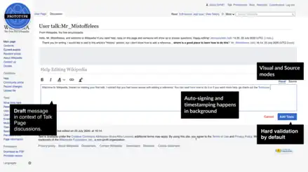 Screenshot showing what it could look like to add a new discussion topic to a Wikipedia talk page using the New Discussion Tool's visual mode.