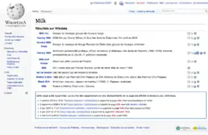 Example of a wiki page with an addition of a listing of article links for sister projects that might be of interest and is related to the original search (also, a history of the page).