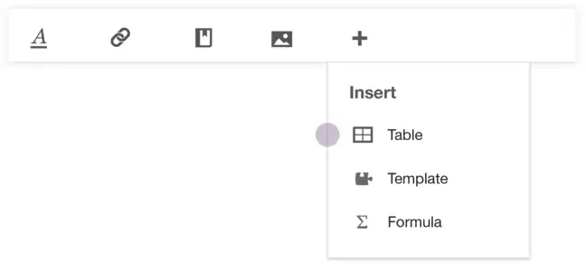 1. Selecting table from toolbar