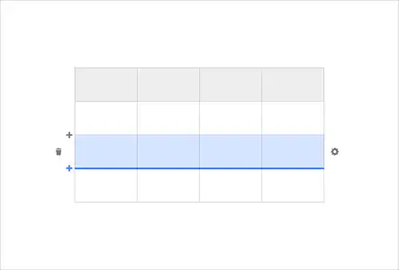 5. Hovering over a add row icon shows a darker blue line indication where the row will be