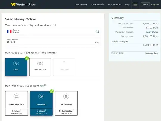 WU transaction fee on 1500 Euros