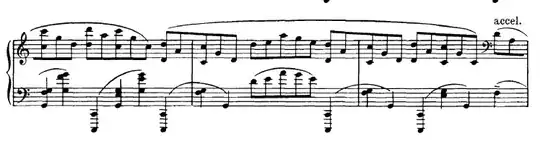 another example of tuplets beamed across the barline, from Scriabin's prelude, with a metrically-unclear left hand rhythm
