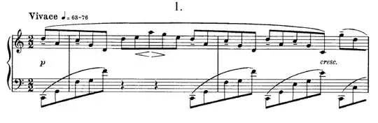 an example of tuplets beamed across the barline, from Scriabin's prelude