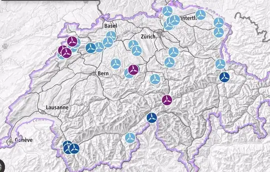 map with wind energy plants